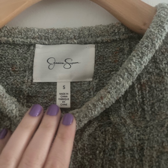 Fuzzy Cropped Oversized Sweater Green Gray Sz S Jessica Simpson - Picture 3 of 3